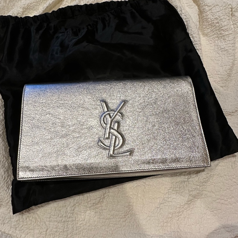 YSL clutch silver/ Saint Laurent leather clutch